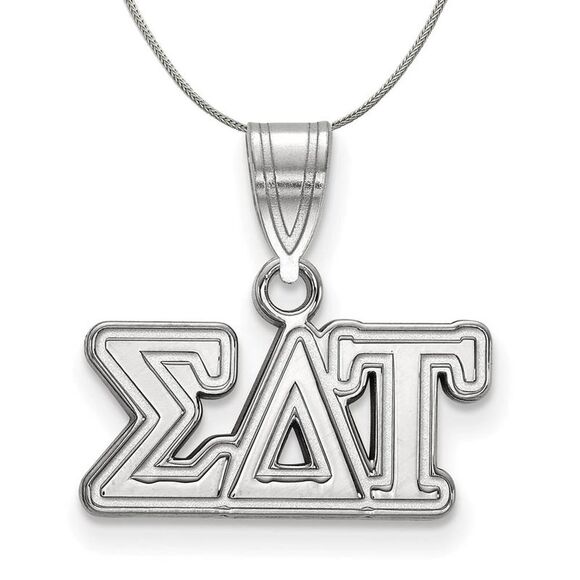 Sterling Silver Sigma Delta Tau Medium Greek Necklace - 24 Inch - Picture 1 of 8